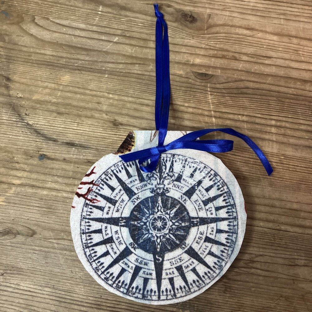 X Large Hanging Decoupaged Nautical Compass Rose on Natural Scallop Shell
